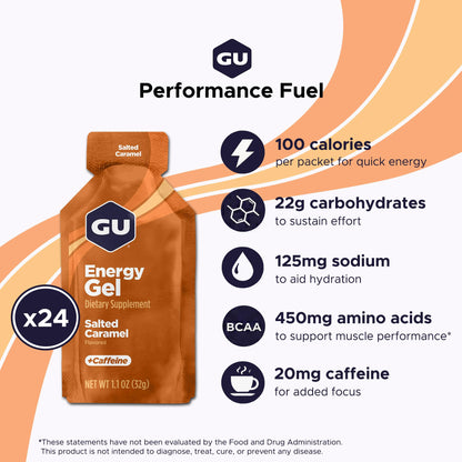 GU ENERGY Original Sports Nutrition Energy Gel, Salted Caramel, 24-Count