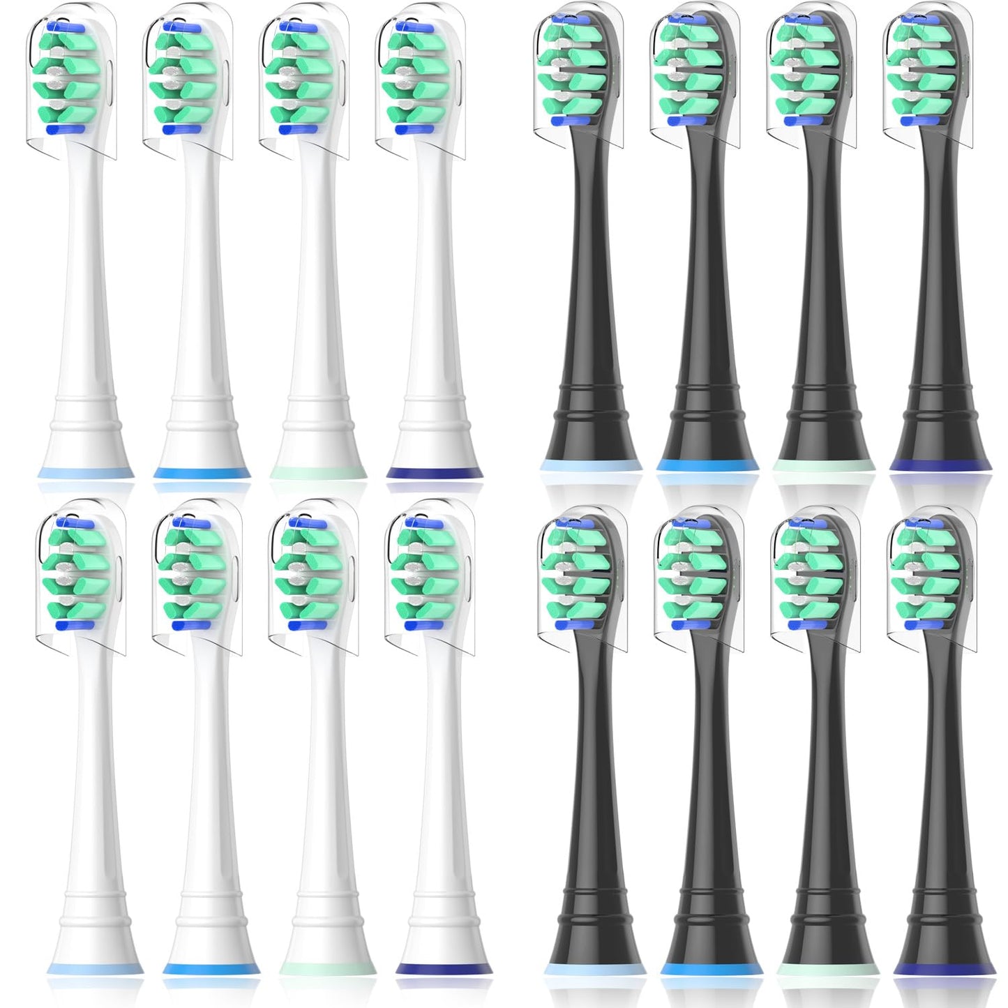 Toothbrush Head Compatible with Philips Sonicare Electric Toothbrush, Replacement Brush Heads for Phillips Sonicare 4100 5100 6100 9900 C2 W3 and More Click-on Handles (8white+8black) - Available at All In One Marketplace Canada