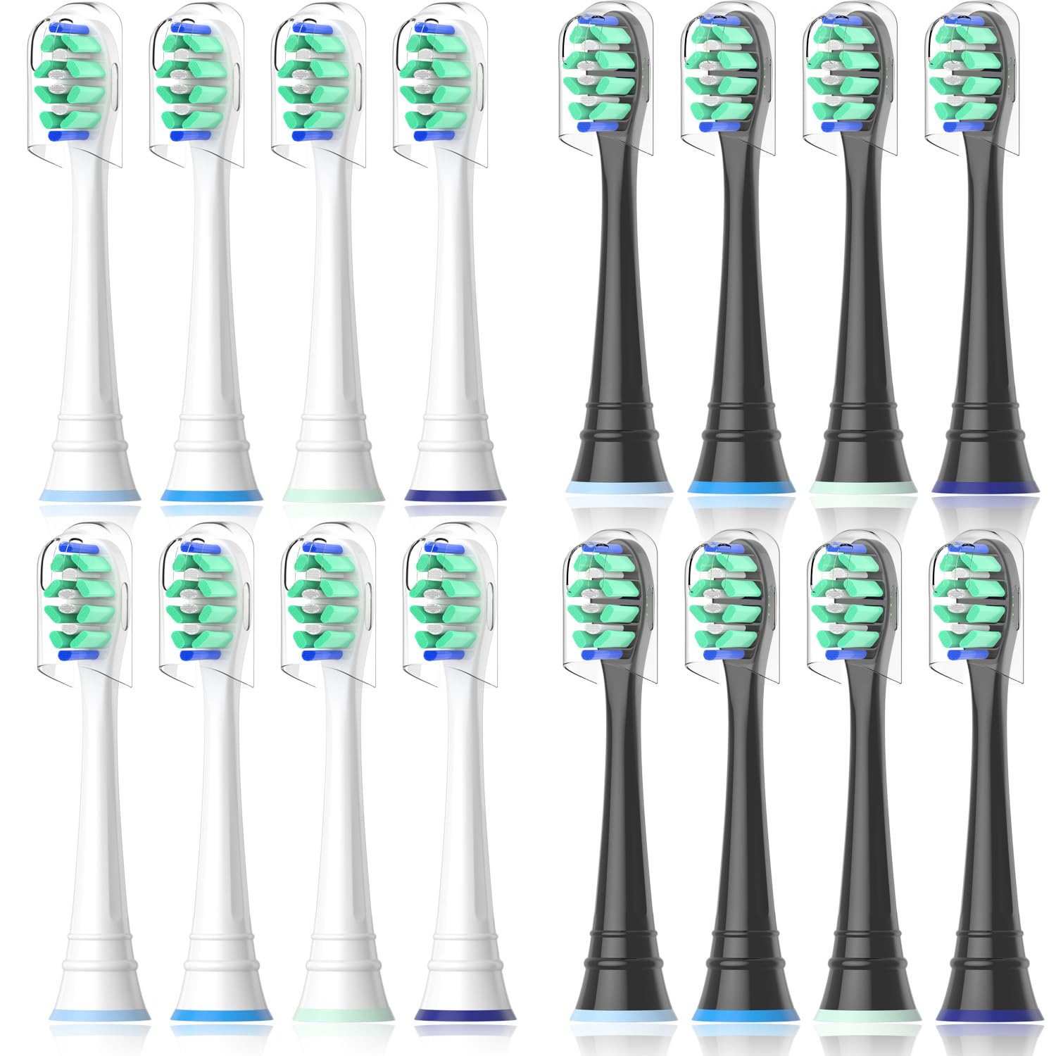 Toothbrush Head Compatible with Philips Sonicare Electric Toothbrush, Replacement Brush Heads for Phillips Sonicare 4100 5100 6100 9900 C2 W3 and More Click-on Handles (8white+8black) - Available at All In One Marketplace Canada