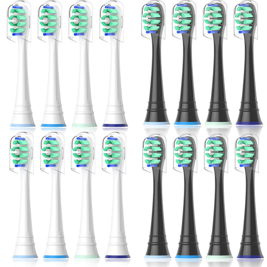 Toothbrush Head Compatible with Philips Sonicare Electric Toothbrush, Replacement Brush Heads for Phillips Sonicare 4100 5100 6100 9900 C2 W3 and More Click-on Handles (8white+8black) - Available at All In One Marketplace Canada