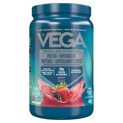 Vega Protein and Greens Berry (21 Servings) Plant Based Protein Powder Plus Veggies, Vegan, Non GMO, Pea Protein For Women and Men, 609g (Packaging May Vary)