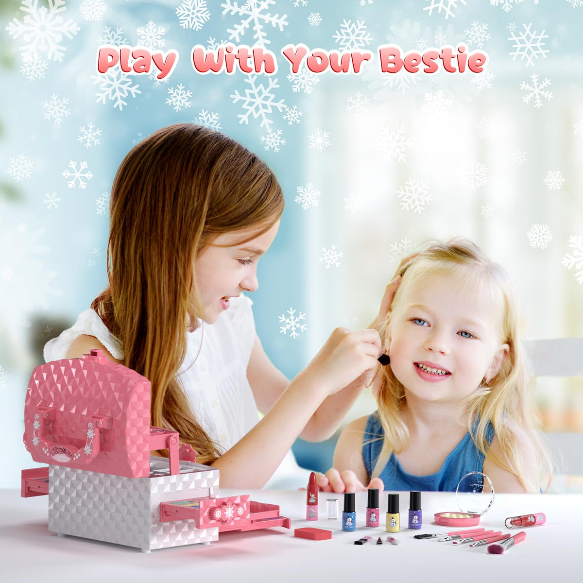 PERRYHOME Kids Makeup Set for Girl 56 Pcs Washable Real Cosmetic, Safe & Non-Toxic Frozen Toys Toddler Makeup Kit, Frozen Princess Dress up Game Christmas & Birthday Girl Gift for 3-12(Frozen Pink) 🍁 All In One Marketplace Canada