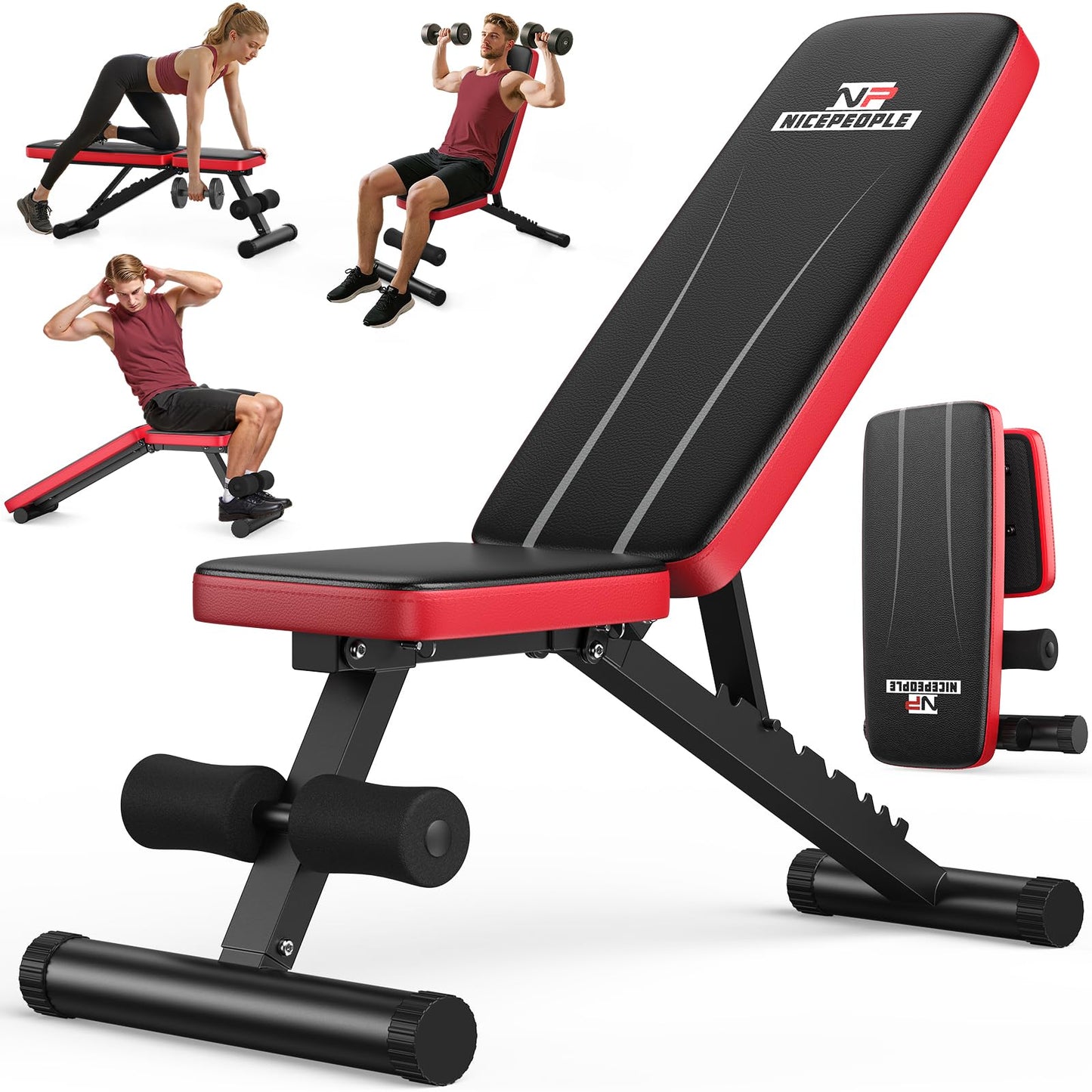 NICEPEOPLE Foldable Basic Weight Bench for Home Gym, Workout Bench with 8 Backrests, 660LBS Weight Capacity Adjustable Bench - Available at All In One Marketplace Canada
