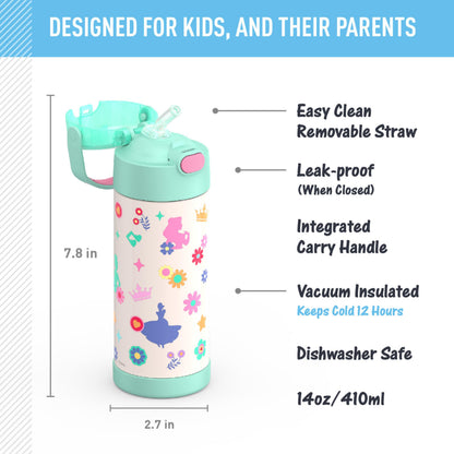 THERMOS FUNTAINER Water Bottle with Straw, 14oz, Princess