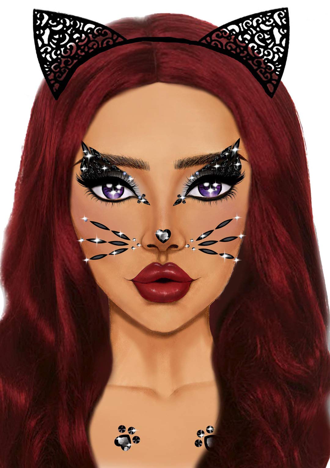 Bijoux de visage à strass pour costume d'Halloween Leg Avenue pour femme, animal noir, taille unique US, multicolore, taille unique
