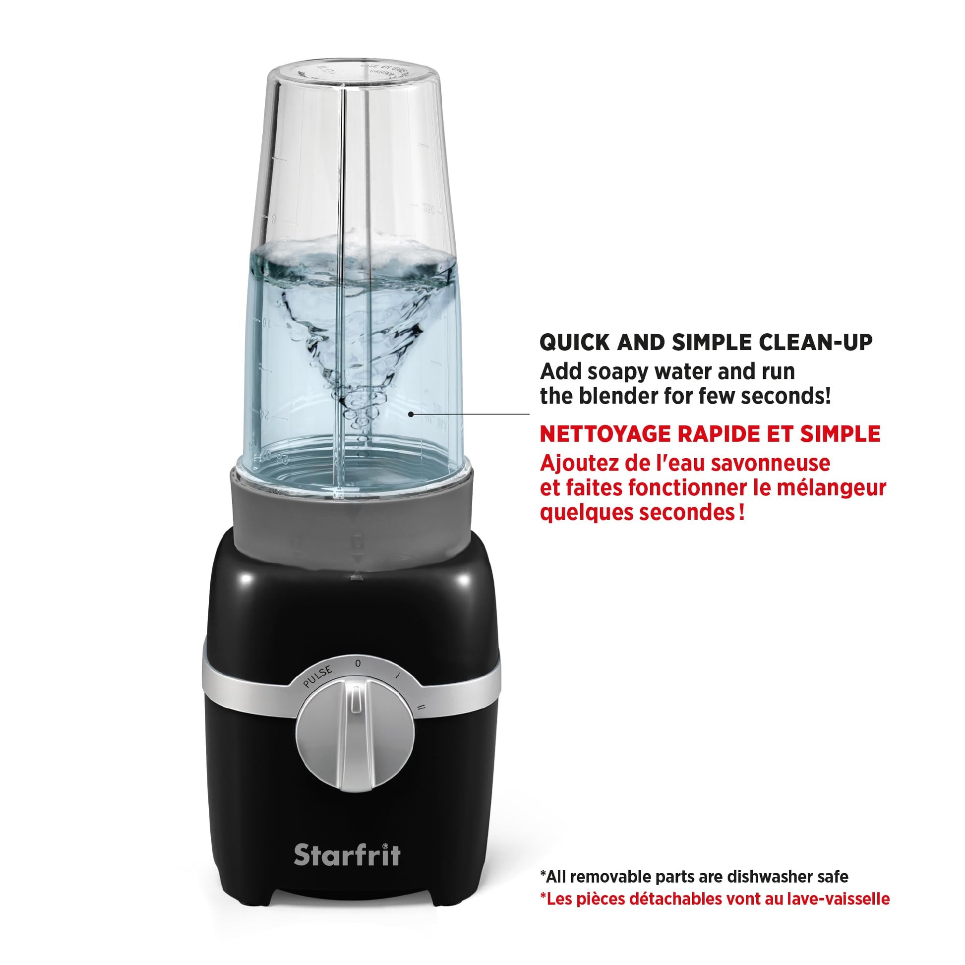 Starfrit Personal Blender, Two 828ml Cups, High, Low & Pulse Modes, 300W, Black - Available at All In One Marketplace Canada