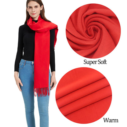 Red Scarf for Women-Soft Warm Tassels Long Scarves for Fall Winter Travel(CA-Style 27-Red) 🍁 All In One Marketplace Canada