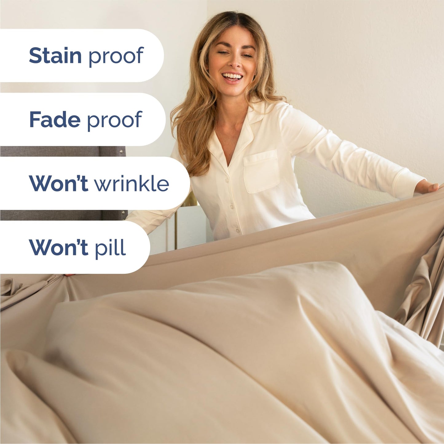 Queen Size 4 Piece Sheet Set - Comfy Breathable & Cooling Sheets - Hotel Luxury Bed Sheets for Women & Men - Deep Pockets, Easy-Fit, Extra Soft & Wrinkle Free Sheets - Cream Oeko-Tex Bed Sheet Set