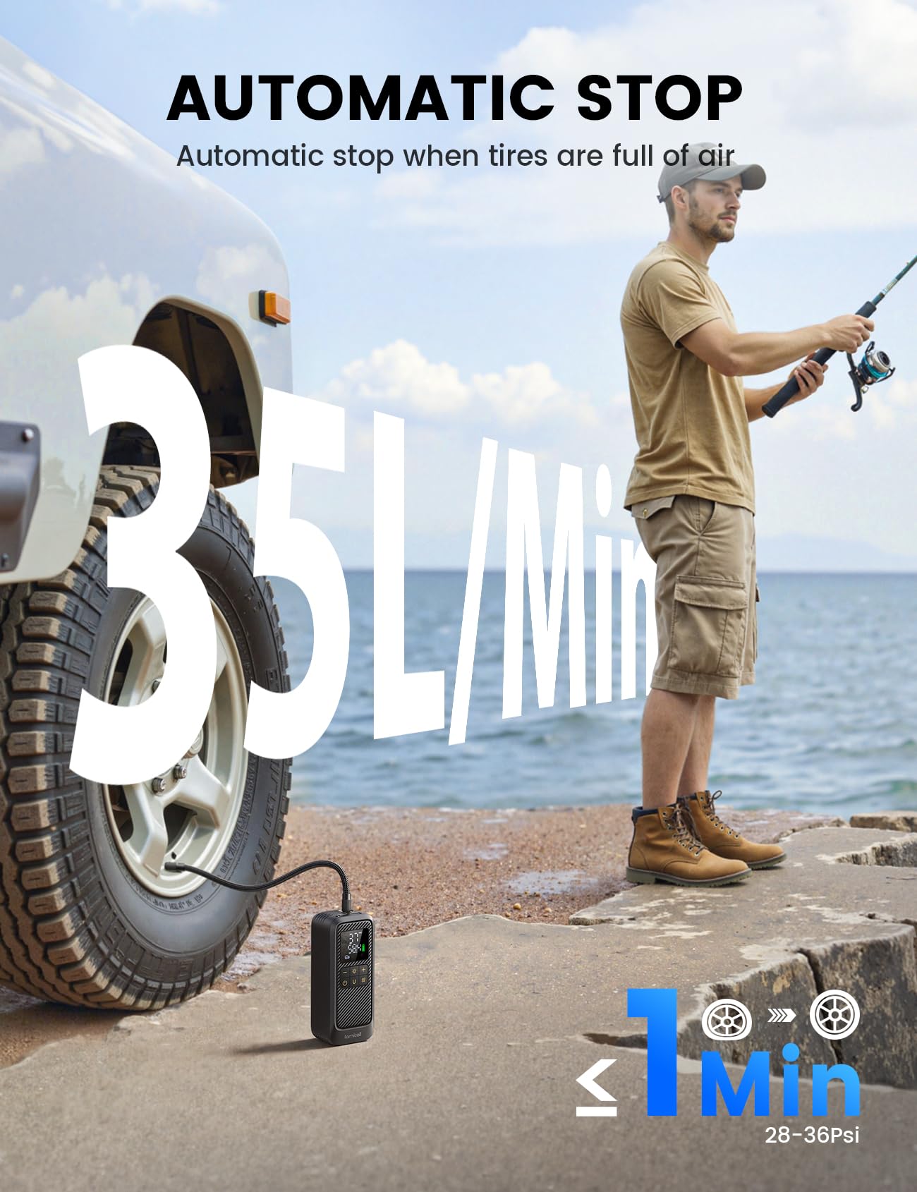 Lamicall Tire Inflator Portable Air Compressor - [5X Faster Inflation] Air Pump with Digital Pressure Gauge & LED Light, 150PSI Electric Tyre Pump for Car Motorcycle Wheel Simulator, Wheel, Mom Gift