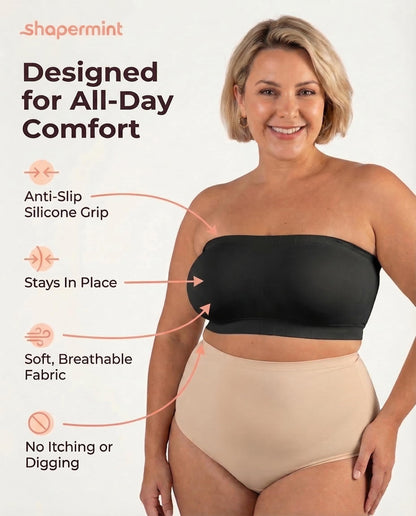 SHAPERMINT Convertible Strapless Bras for Women - Compression Wireless Bandeau Bra Top Black