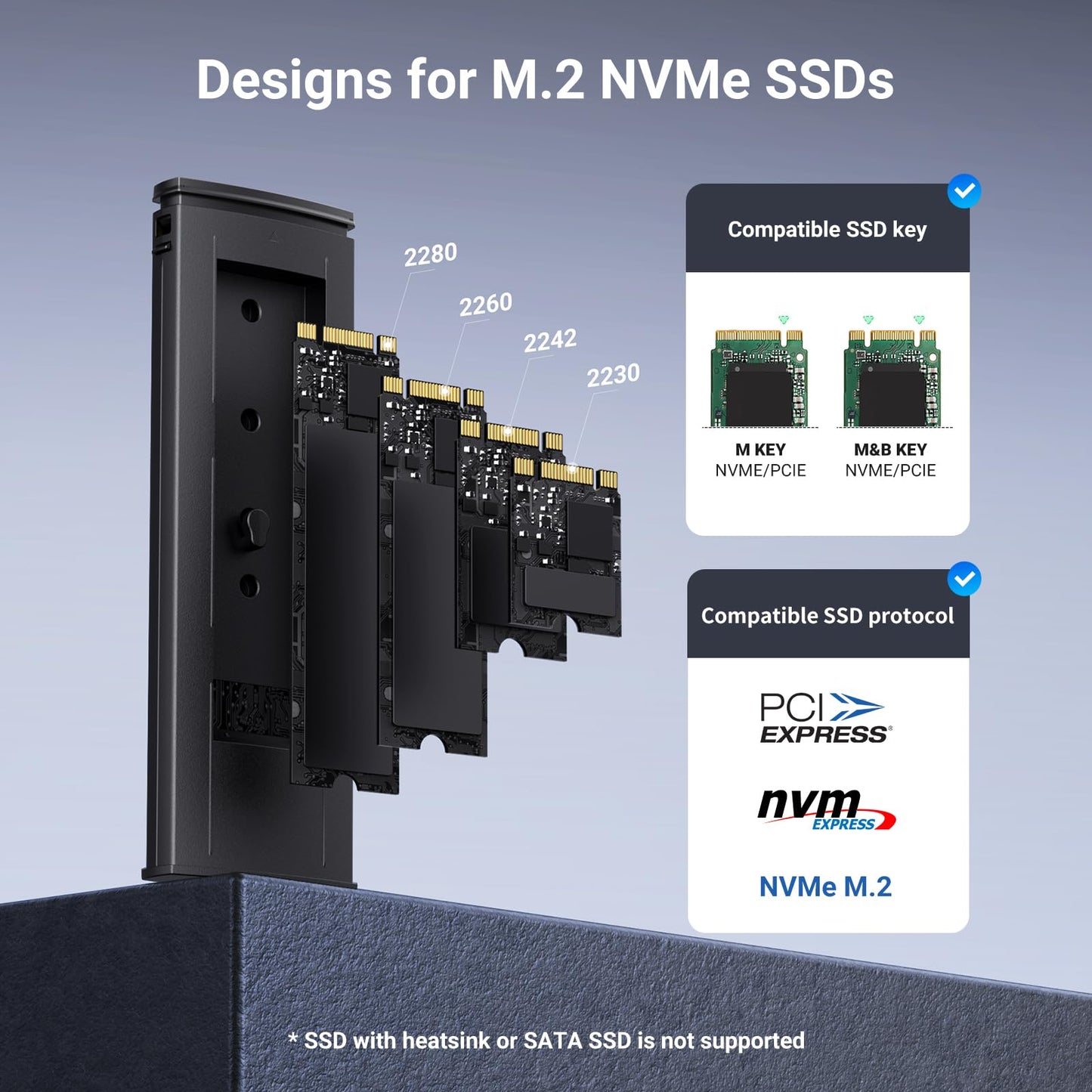 UGREEN M.2 NVMe Enclosure, USB 3.2 Gen2 10Gbps Case for NVMe PCIe M-Key(M+B Key), External SSD Adapter Support UASP Trim for 2280 2260 2242 2230 with 2 Cables, Aluminum Shell Heatsink