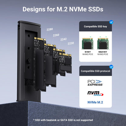 UGREEN M.2 NVMe Enclosure, USB 3.2 Gen2 10Gbps Case for NVMe PCIe M-Key(M+B Key), External SSD Adapter Support UASP Trim for 2280 2260 2242 2230 with 2 Cables, Aluminum Shell Heatsink