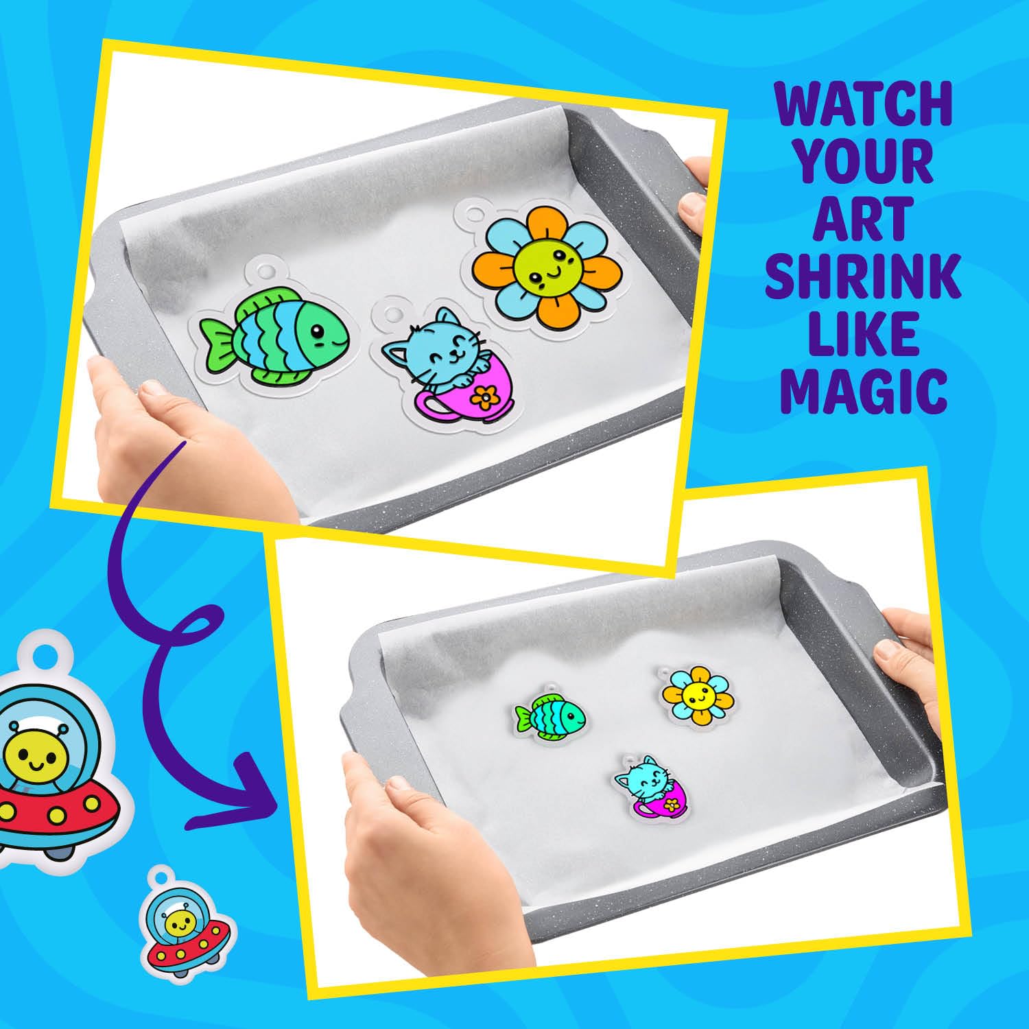 Dan&Darci Shrink Art Craft Kit for Girls and Boys Ages 6-12 - Shrink Magic Charm Making Kit with 30 Pre-Cut Shrink Plastic Templates - Kids Craft Birthday Gift for 7 8 9 10 Year Olds - Available at All In One Marketplace Canada