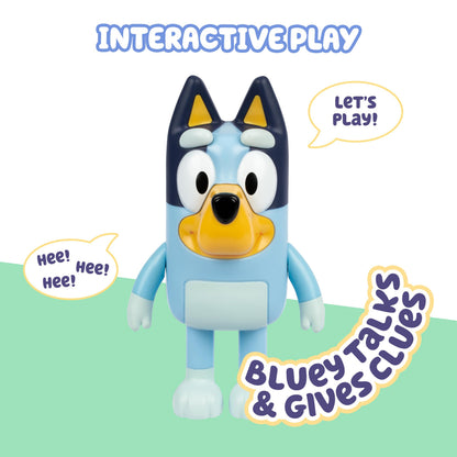 Bluey Hide & Seek Game, Hide The Bluey Figure and Press her Nose to Start The Built-in Timer, Bluey Talks and Giggles to Help Kids find her, When Found, Kids can Dance to Bluey's Theme Song