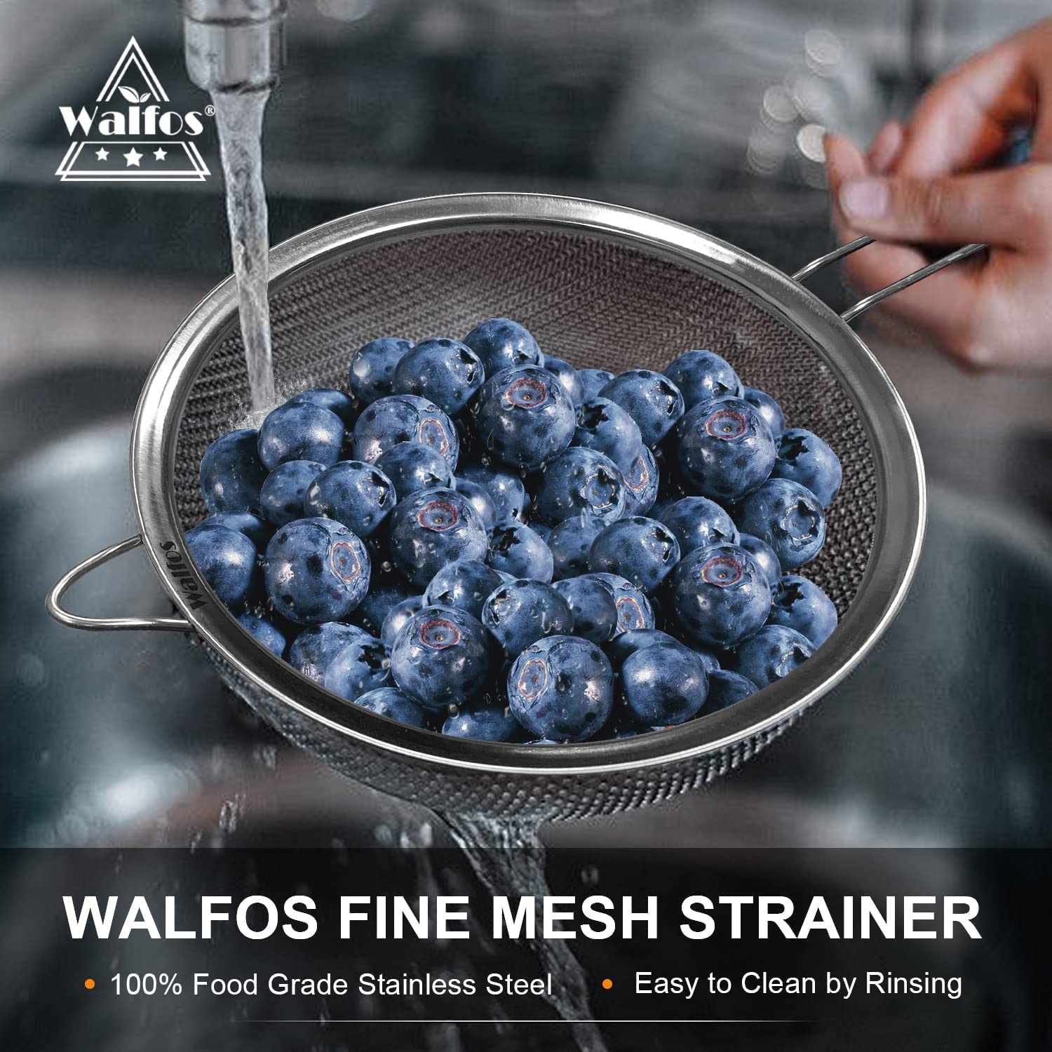 Walfos Fine Mesh Strainers Set, Premium Stainless Steel Sieve and Sifter with Sturdy Handle, Metal Kitchen Strainers Perfect for for Food, Rice, Quinoa, Fruit, Tea, Flour- 3 Sizes - Available at All In One Marketplace Canada