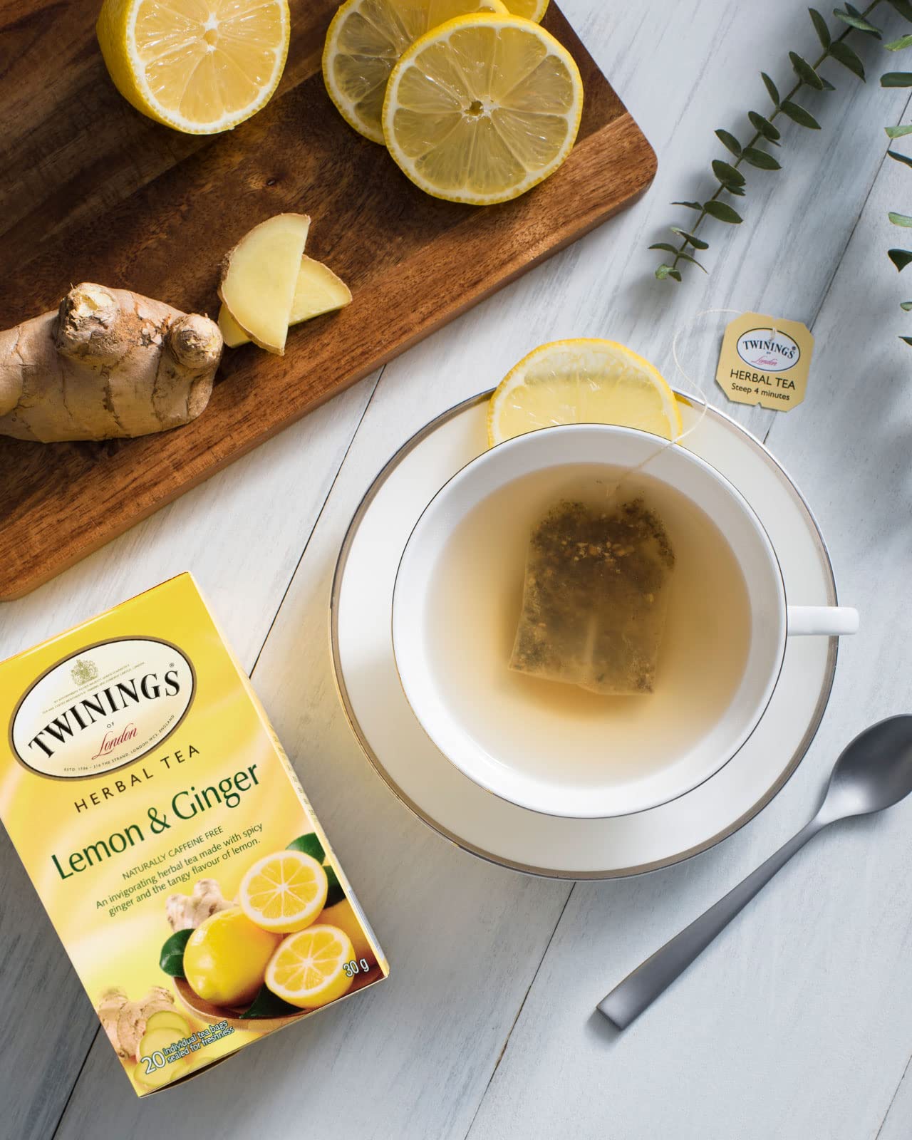 Twinings Lemon and Ginger Herbal Tea Bags - Caffeine-Free, 20 Count (Pack of 6)