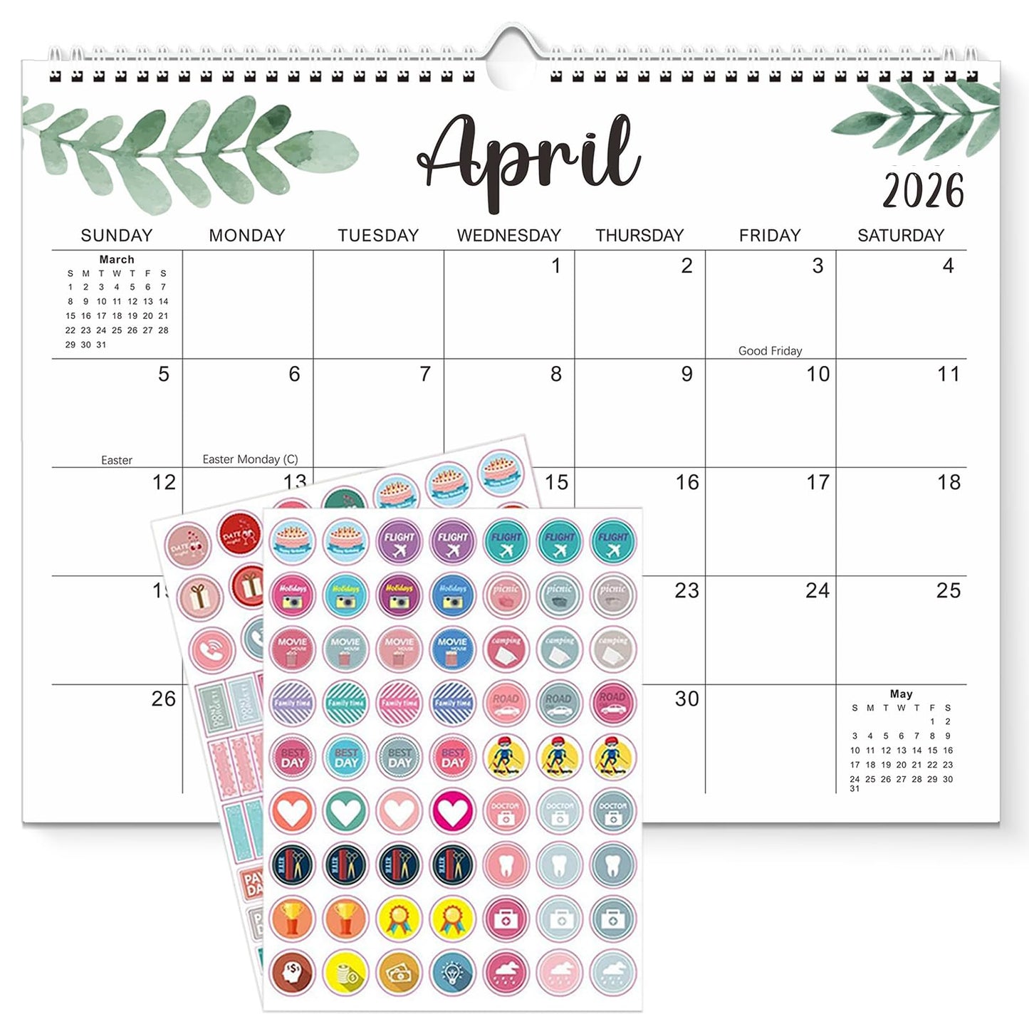 Wall Calendar 2026-2027, 15X12 inch Large Calendar Family Personl Organizer, 21 Months Runs from April 2026 through December 2027, Perfect for Organizing for Office Home (Leaf)