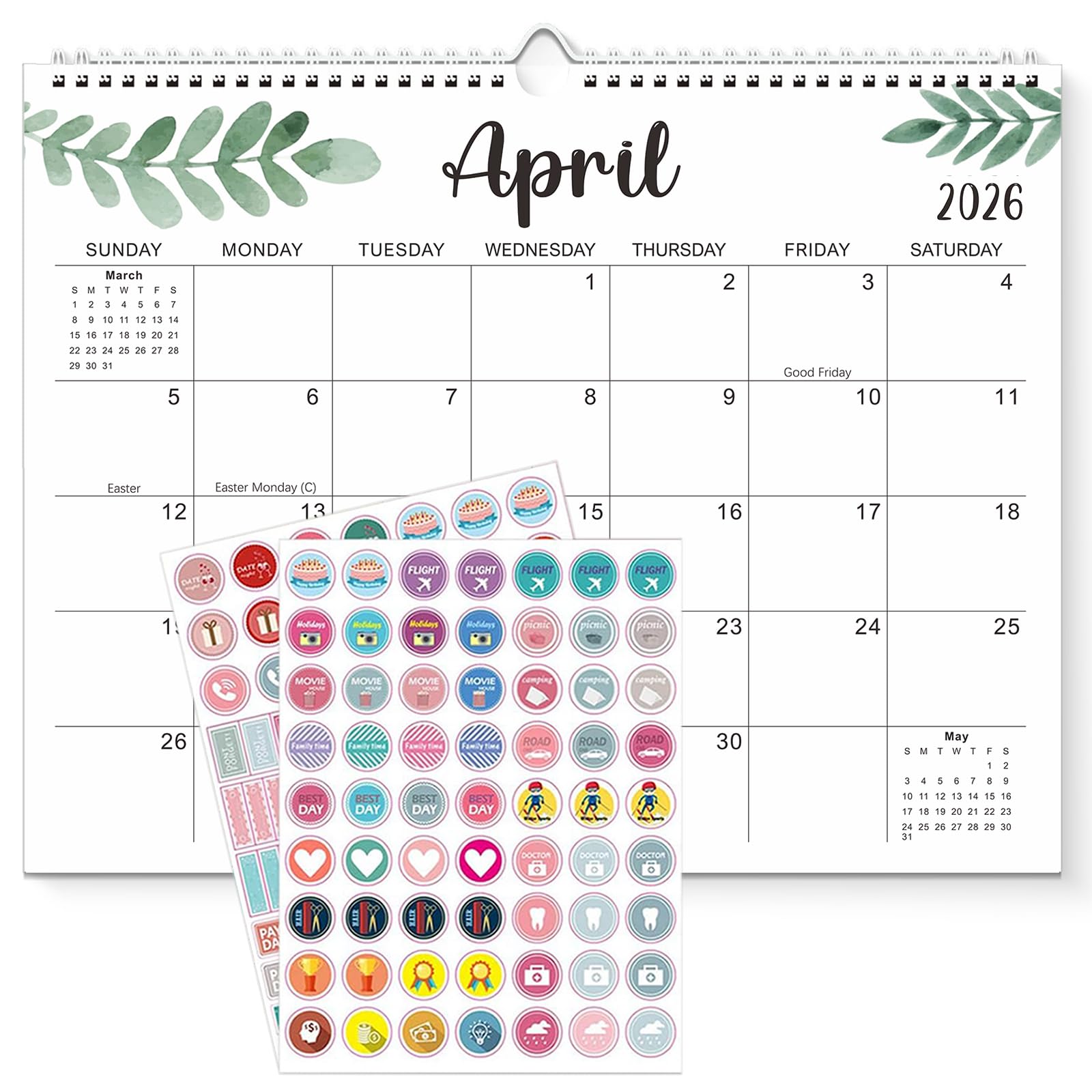Wall Calendar 2026-2027, 15X12 inch Large Calendar Family Personl Organizer, 21 Months Runs from April 2026 through December 2027, Perfect for Organizing for Office Home (Leaf)