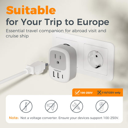 TESSAN Canada to European Travel Adapter 2 Pack, Plug Adaptor