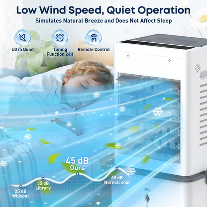 Portable Air Conditioner 8000 BTU, Windowless Air Conditioner with 6 Speeds 2 Modes, 12L Large Water Tank, 24H Timer & Remote Control, Energy Efficient Cooling Fan for Bedroom Home Office (Grey)