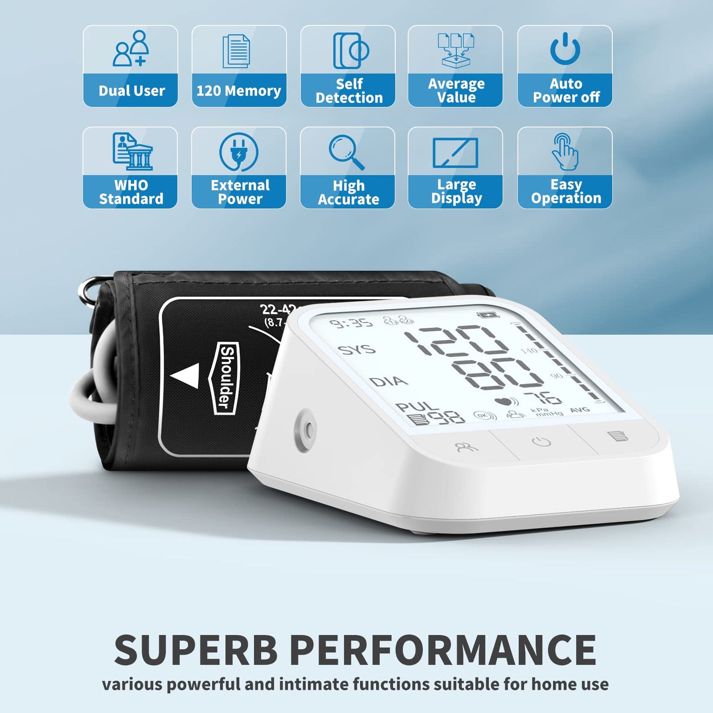 Blood Pressure Monitor Blood Pressure Machine Automatic Upper Arm Adjustable Cuff with Large Backlit Display, 2 * 99 Memory Blood Pressure Monitors for Home Use with Storage Bag - Available at All In One Marketplace Canada