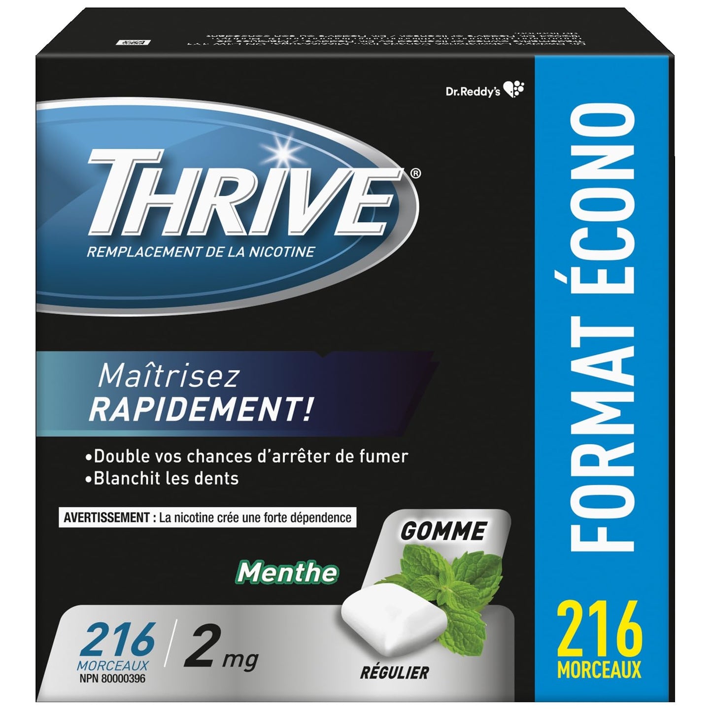 Thrive Nicotine Replacement Gum, 2mg Regular Strength, Mint, 216 Count Thrive