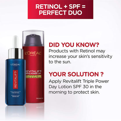 L'Oreal Paris Anti-Aging Day Lotion Spf 30 With Pro-retinol, Vitamin C + Hyaluronic Acid | Revitalift Triple Power Lzr, 50 Milliliters 🍁 All In One Marketplace Canada