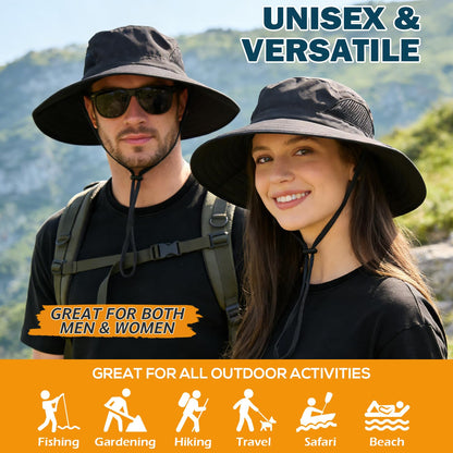 EINSKEY Sun Hat for Men/Women, Waterproof Wide Brim Bucket Hat UV Protection Boonie Hat for Fishing Hiking Garden Beach Black