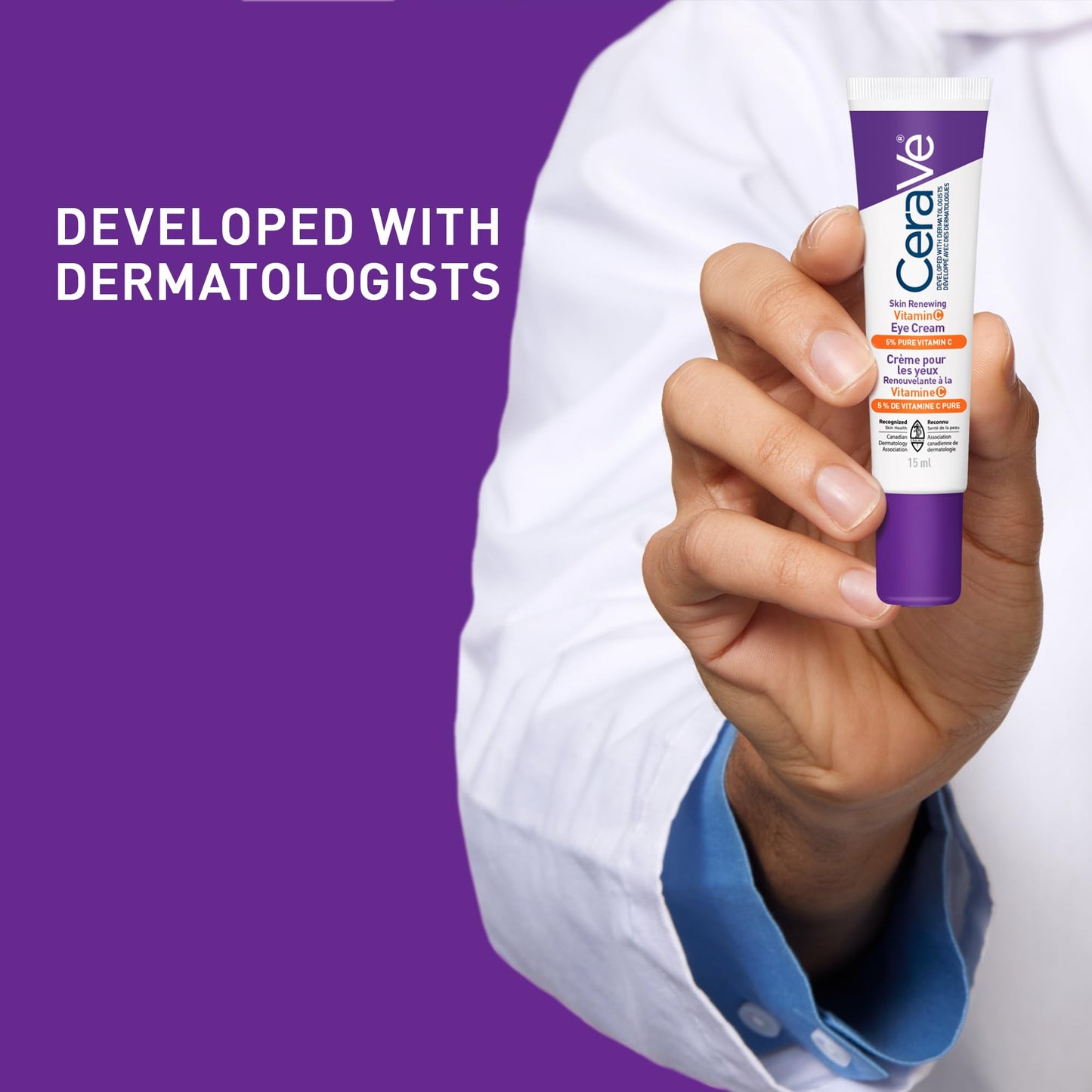 CeraVe Skin Renewing Vitamin C Eye Cream for Dark Circles & Fine Lines with 5% Pure Vitamin C, Hyaluronic Acid, & Caffeine, Hydrating & Brightening Anti-Aging Eye Treatment, Fragrance-Free, 15mL - Available at All In One Marketplace Canada