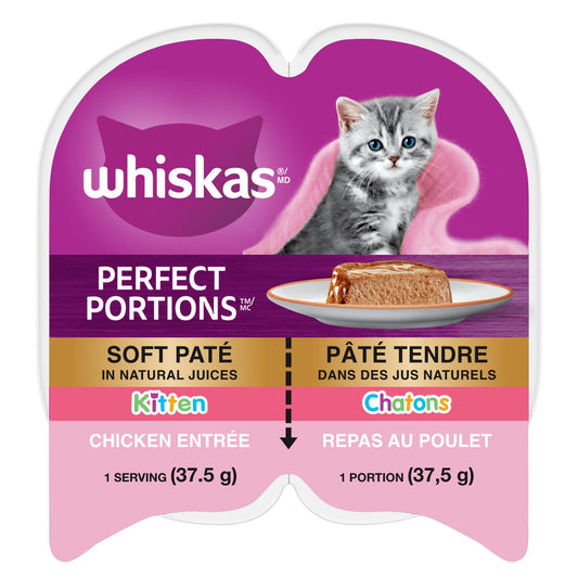 WHISKAS Perfect Portions Kitten Food - Wet Cat Food Paté, Chicken Entrée, 75g (24 Pack) - Available at All In One Marketplace Canada