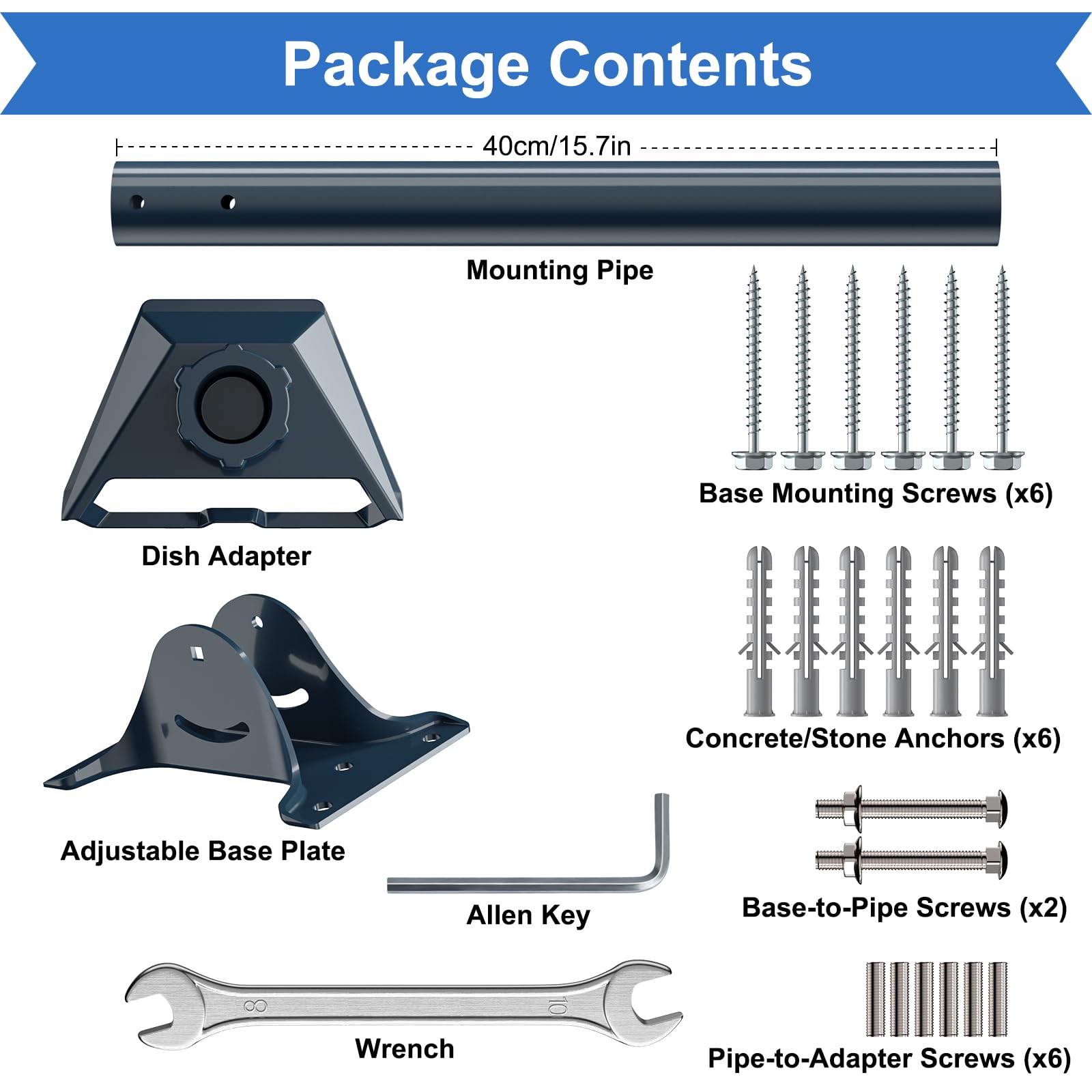 Starlink Gen 3/4/4X Mount Adapter Aluminum Alloy, 15.7" Heavy Duty Steel Pivot Pole Pipe with Adjustable Base (Roof Mount) - Available at All In One Marketplace Canada