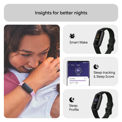 Google Fitbit Inspire 3 Health and Fitness Tracker with Stress Management, Workout Intensity, Sleep Tracking, 24/7 Heart Rate and More, Midnight Zen/black, One Size (S and L Bands Included)