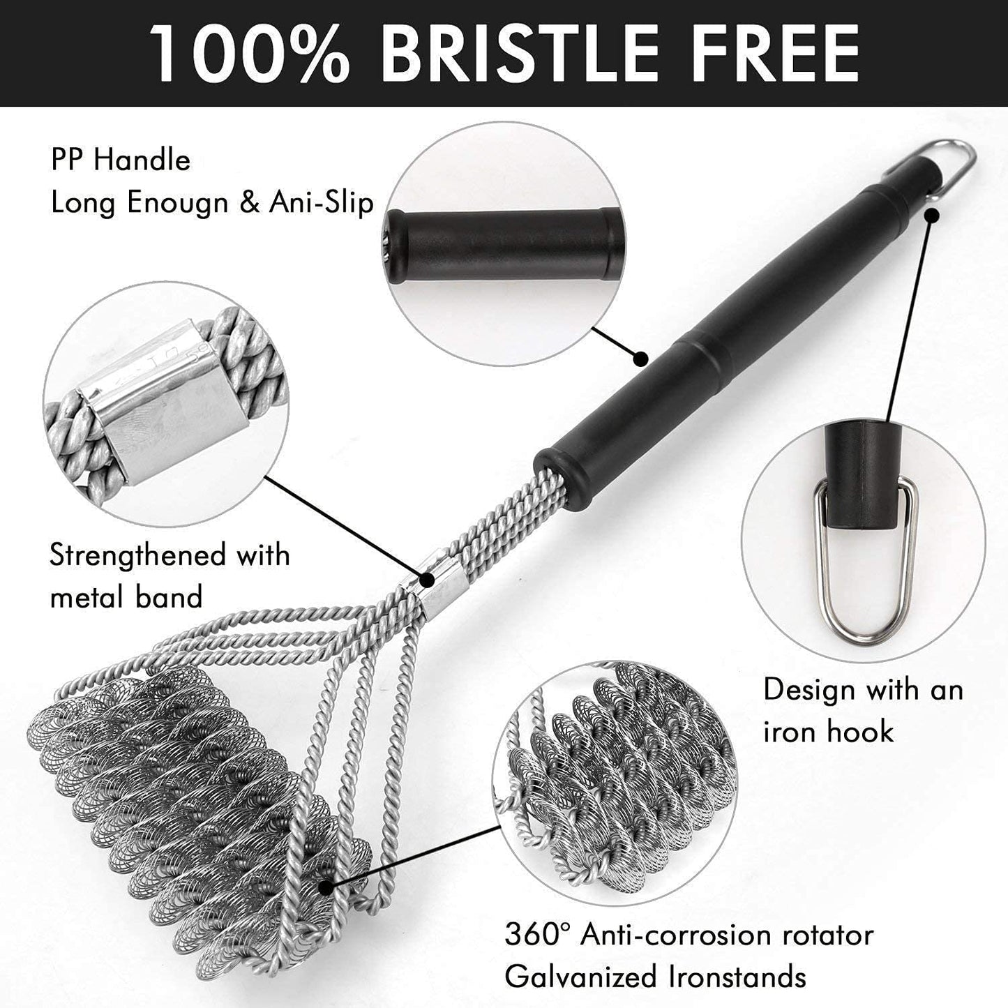 2 Pack BBQ Grill Brush, 18 inch BBQ Accessories, BBQ Cleaning Brush Safe Bristle Free BBQ Brush,100% Rust-Proof Stainless Steel- BBQ Grill Cleaner for Gas, Charcoal, Smoker, Porcelain, Infrared Grill - Available at All In One Marketplace Canada
