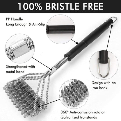 2 Pack BBQ Grill Brush, 18 inch BBQ Accessories, BBQ Cleaning Brush Safe Bristle Free BBQ Brush,100% Rust-Proof Stainless Steel- BBQ Grill Cleaner for Gas, Charcoal, Smoker, Porcelain, Infrared Grill - Available at All In One Marketplace Canada