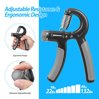 NIYIKOW 2 Pack Hand Grip Strengthener, Grip Strength Trainer, Adjustable Resistance 22-132Lbs (10-60kg), Forearm Strengthener, Perfect for Musicians Athletes - Grey