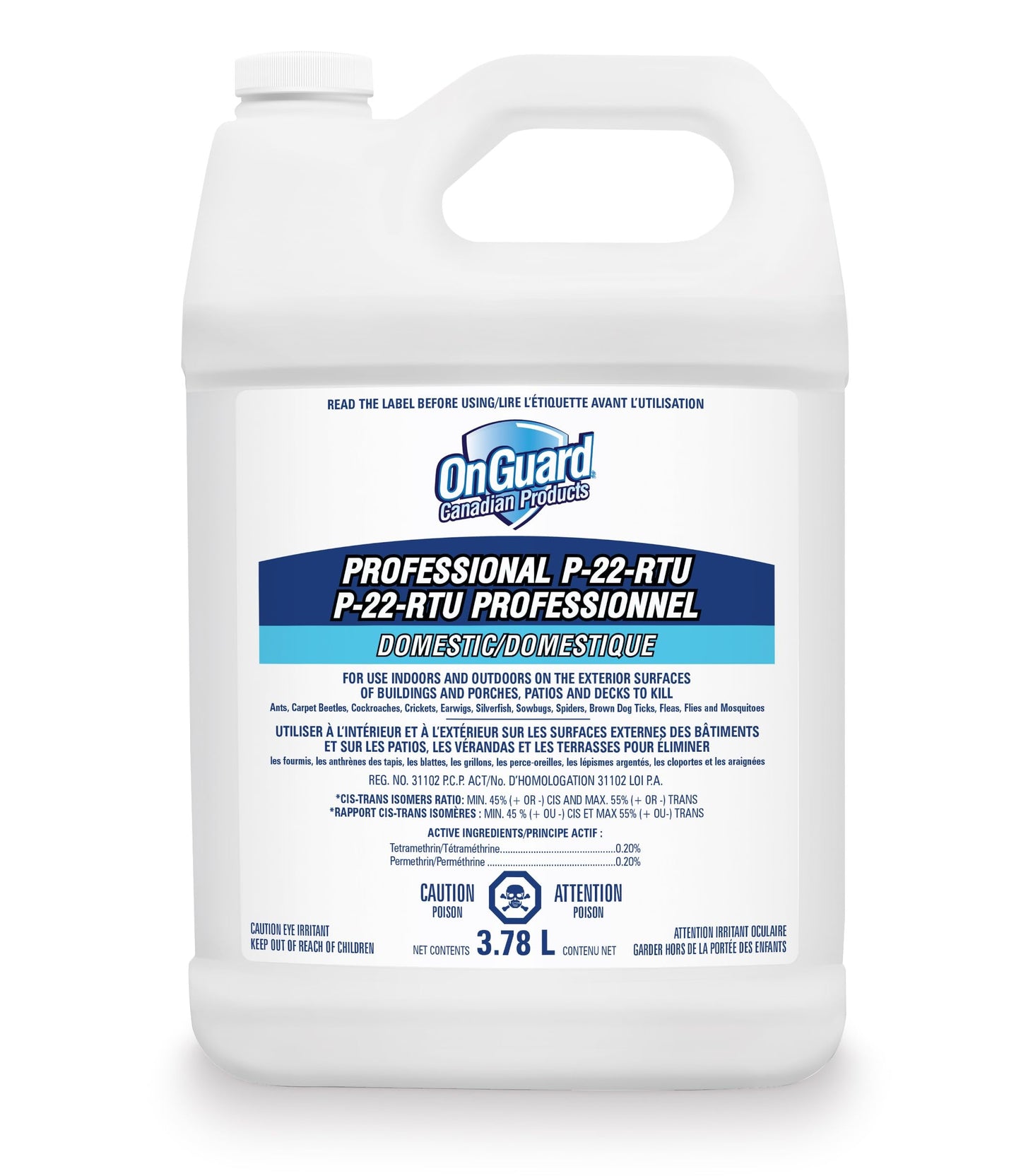 OnGuard Professional P-22-RTU Residual Spray Insect Killer, 3.78L Jug, for Ants, Carpet Beetles, Cockroaches, Crickets, Earwigs, Silverfish, Sowbugs, Spiders, Ticks, Fleas, Flies and Mosquitoes