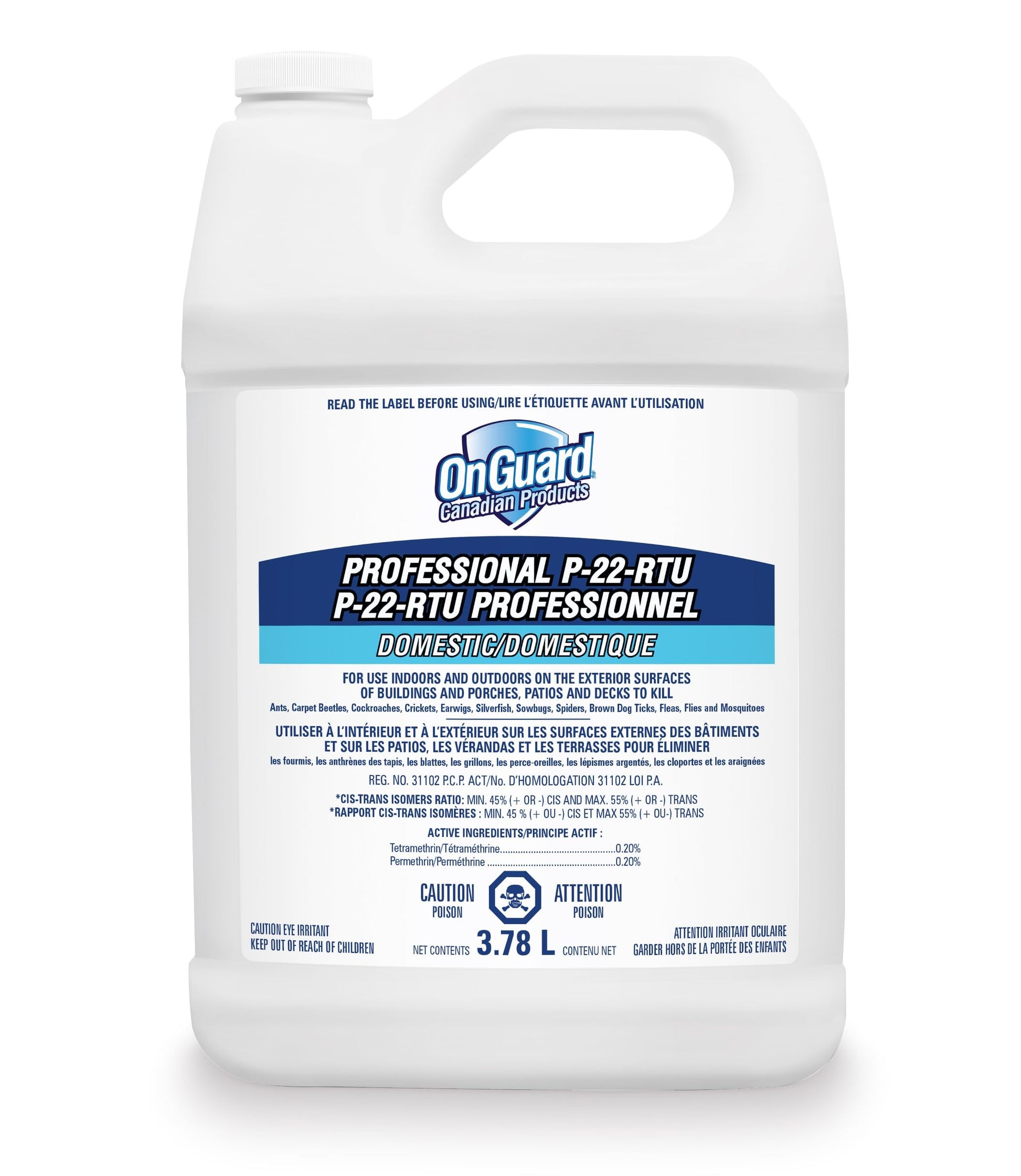 OnGuard Professional P-22-RTU Residual Spray Insect Killer, 3.78L Jug, for Ants, Carpet Beetles, Cockroaches, Crickets, Earwigs, Silverfish, Sowbugs, Spiders, Ticks, Fleas, Flies and Mosquitoes