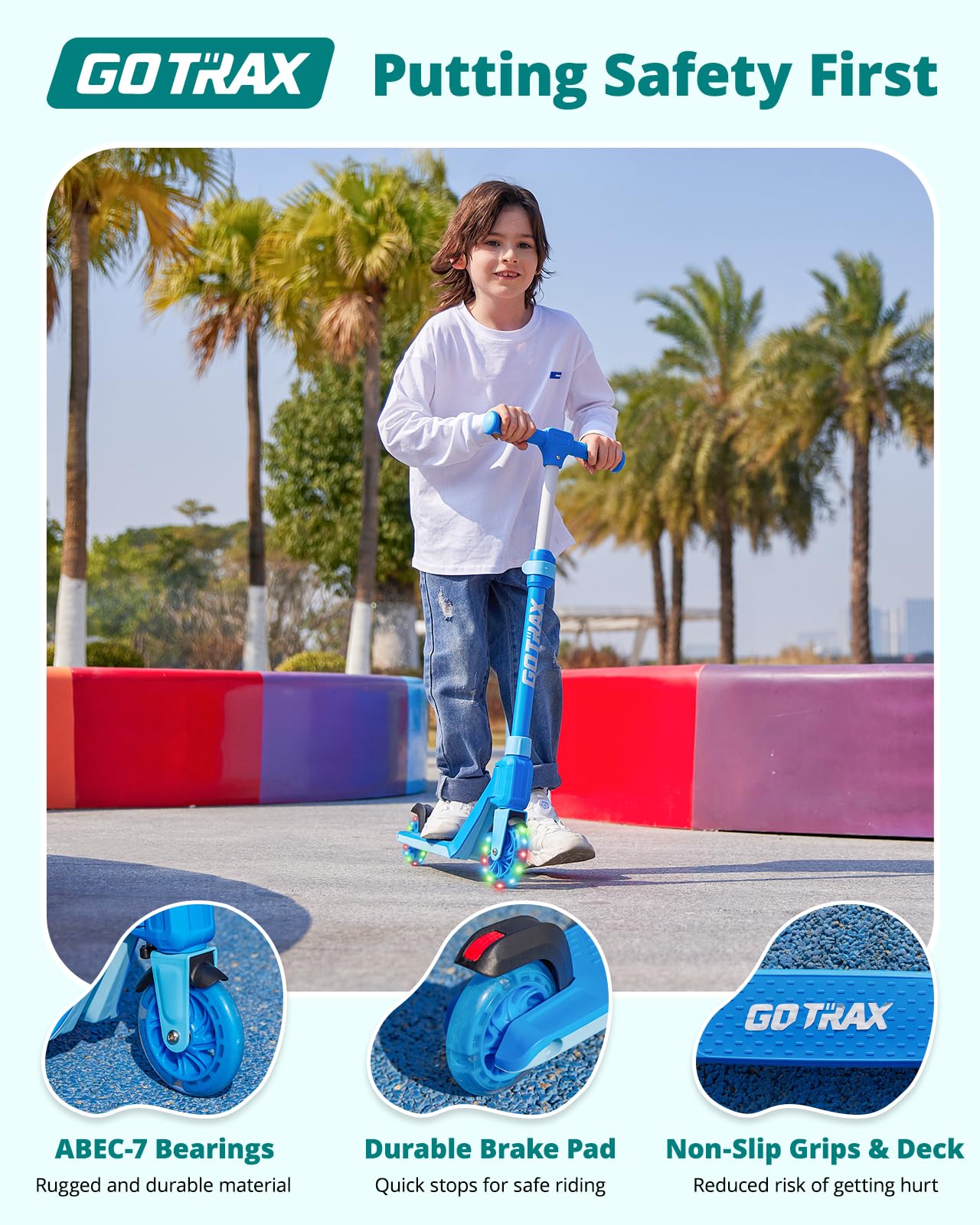 Gotrax K03 Kick Scooter for Kids, 5" LED Lighted Wheels and Adjustable Handlebars, Lightweight Design and Anti-Slip Deck, Max Load 110 Lbs, Kids Scooter for Boys & Girls Ages 3+ - Available at All In One Marketplace Canada