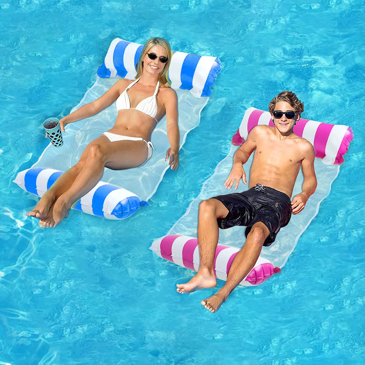FUNNYTA 2 Pack Water Hammock, 4-in-1 Multi-Portable Water Pool Float Hammock (Saddle, Lounge Chair, Hammock and Drifter) for Adults, Suitable for Travel, Family and Recreation