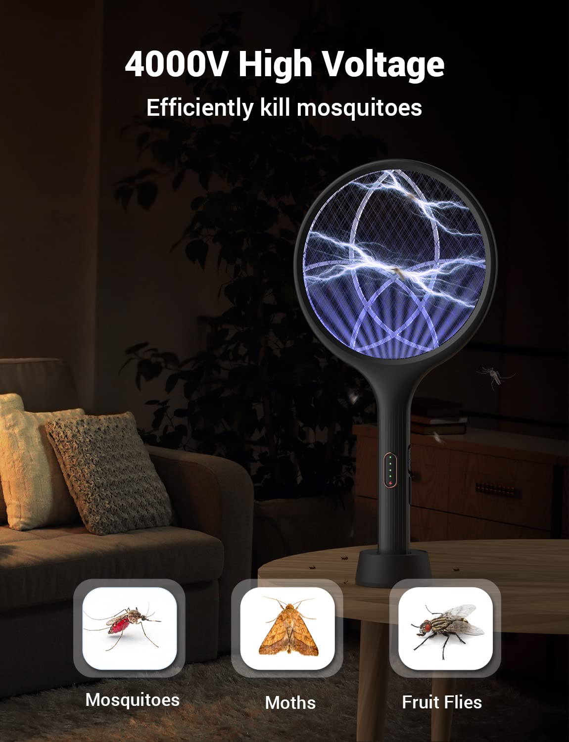 YISSVIC Bug Zapper Racket Electric Fly Swatter Fly Zapper Indoor Outdoor Rechargeable (Black-2 Piece)