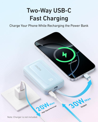 Anker Zolo Power Bank (2025 Upgraded Version), 20,000mAh 30W High-Speed Portable Charger with Built-in USB-C Cable, Battery Pack for iPhone 17/16 / 15 Series, Galaxy, and More (20000, Amp Hours)