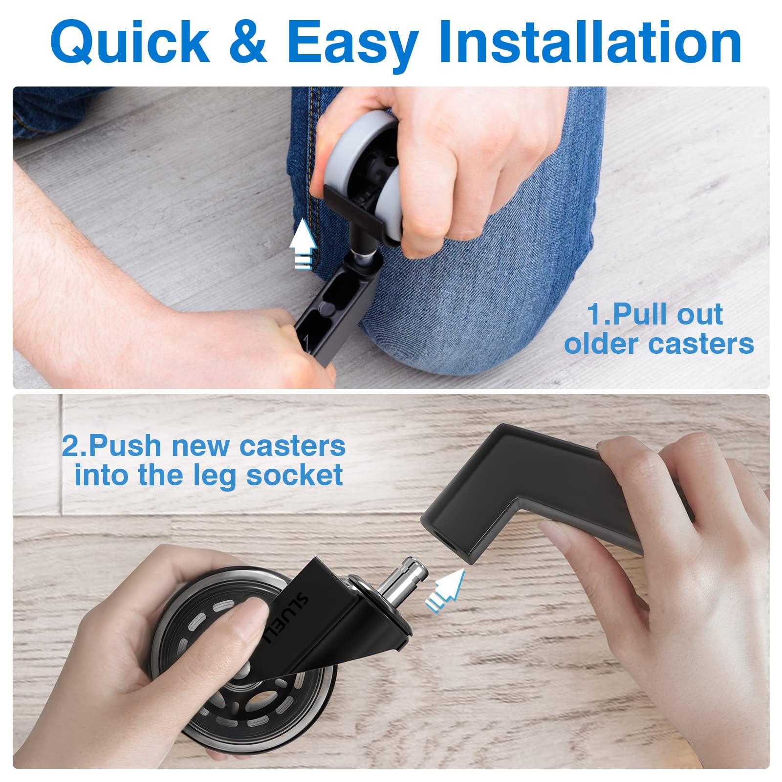 Office Chair Caster Wheels Replacement Rubber Chair Casters (Set of 5), 3 Inch Heavy-Duty Office Chair casters for Hardwood Floors Carpet and Tile Floors Universal fit - Available at All In One Marketplace Canada
