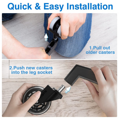 Office Chair Caster Wheels Replacement Rubber Chair Casters (Set of 5), 3 Inch Heavy-Duty Office Chair casters for Hardwood Floors Carpet and Tile Floors Universal fit - Available at All In One Marketplace Canada
