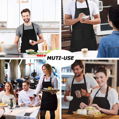 4 Packs Chef Apron, Black Waterproof Apron, Adjustable Apron with 2 Pockets for Men Women, Professional Apron for Kitchen Cooking Gardening Painting Baking Restaurant (Black) - Available at All In One Marketplace Canada