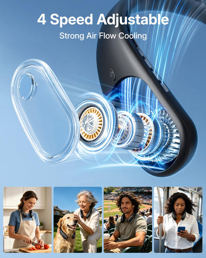 Portable Neck Fan - Hands Free Personal Fan, Rechargeable Bladeless Fan with 5000mAh-Battery, Digital Display, 4 Speeds, Birthday Gifts for Men, Women, Mom, and Dad - Black