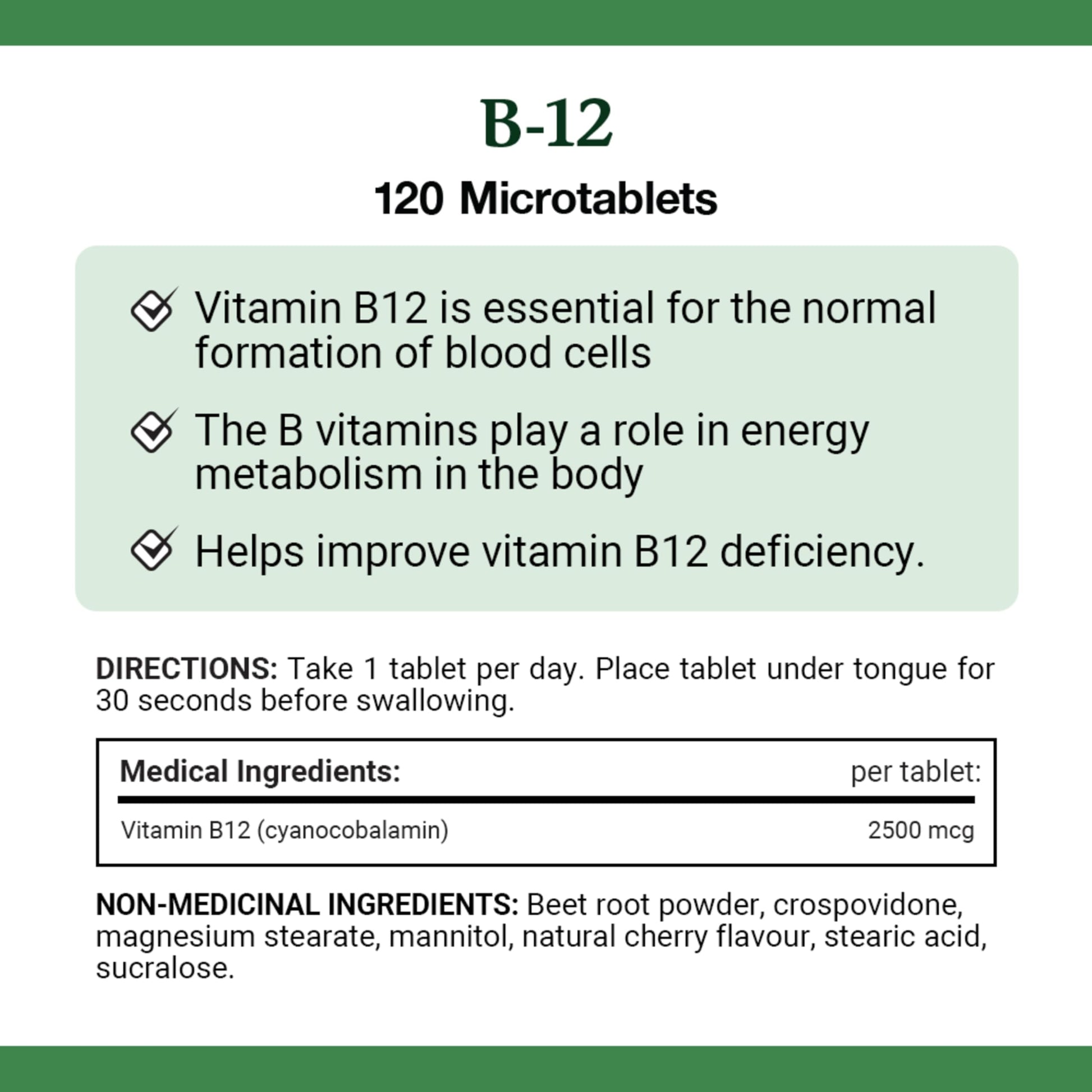 NATURE'S BOUNTY Vitamin B-12 Supplement, 2500 mcg, Quick Dissolve Tablets, Natural Cherry Flavour, Helps In Energy Metabolism, Essential In Normal Formation Of Blood Cells, 120 Tablets, 42 g - Available at All In One Marketplace Canada