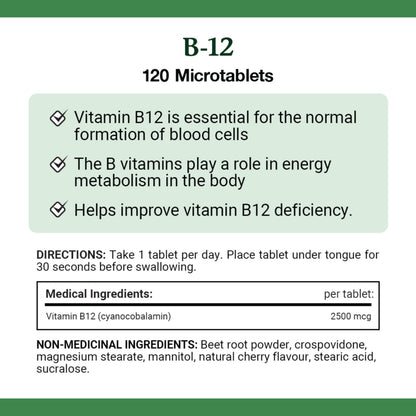 NATURE'S BOUNTY Vitamin B-12 Supplement, 2500 mcg, Quick Dissolve Tablets, Natural Cherry Flavour, Helps In Energy Metabolism, Essential In Normal Formation Of Blood Cells, 120 Tablets, 42 g - Available at All In One Marketplace Canada