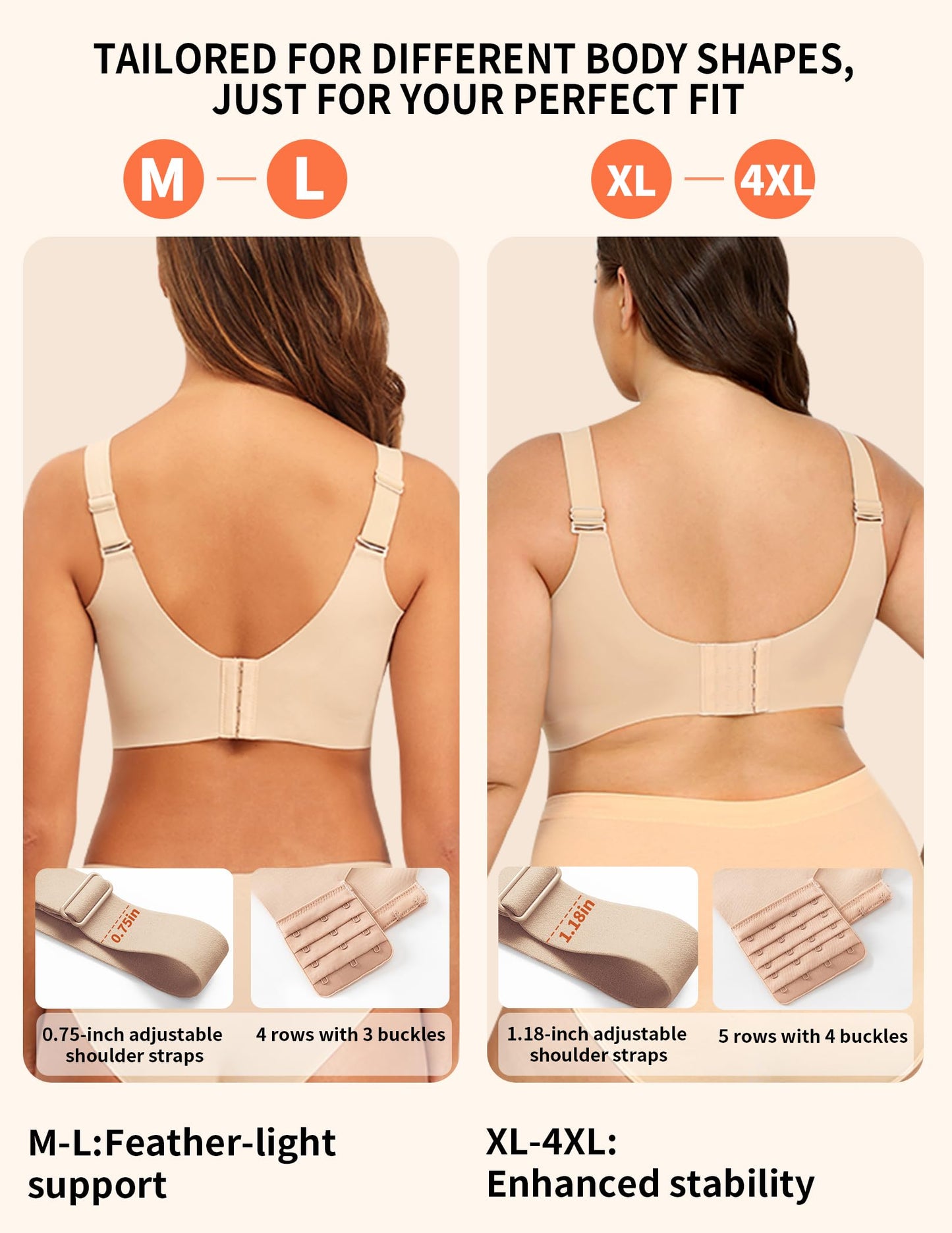 PoseFree Jelly Bras for Women Full Coverage Full Support and Lift No Underwire Back Smoothing Bralette Everyday Bra (Nude,XL)
