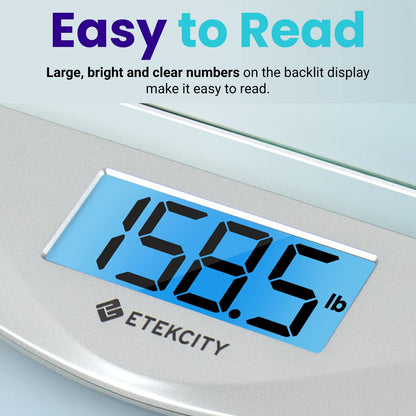 Etekcity Digital Body Weight Bathroom Scale, Large Blue LCD Backlight Display, High Precision Measurements,6mm Tempered Glass, 400 Pounds - Available at All In One Marketplace Canada