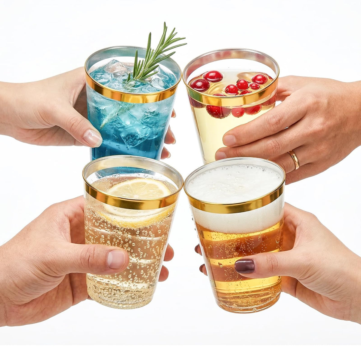 Tebery 100 Pack 12 Oz Gold Plastic Cups, Heavy Duty Clear Wedding Party Tumblers, Reusable BPA-Free Wine Cup with Gold Rim, Cocktail Drinkware for Picnic, BBQ, Camping, Christmas Events 🍁 All In One Marketplace Canada